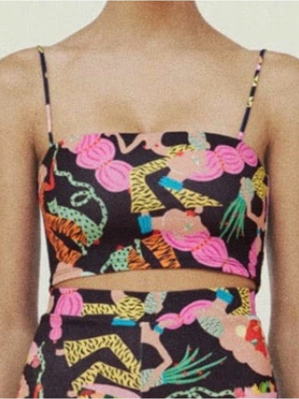 Zara Women’s Black Printed Crop Tank Top - Bright Multicolor